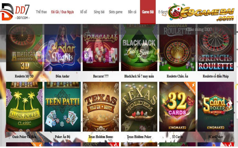 Game bài tại DD7 được mô phỏng theo công nghệ 3D